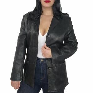 90s Vintage New York Classics Black Vintage Leather Jacket Women's Medium Biker